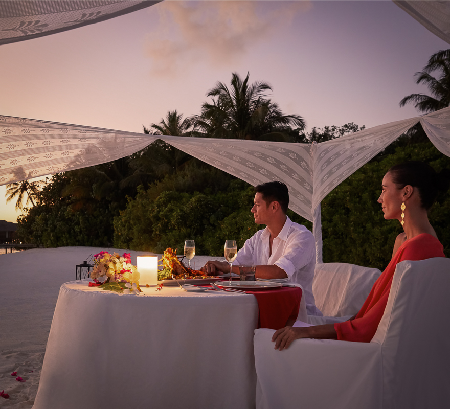 Conrad Maldives Rangali Island Private Beach Dining Couple Lifestyle