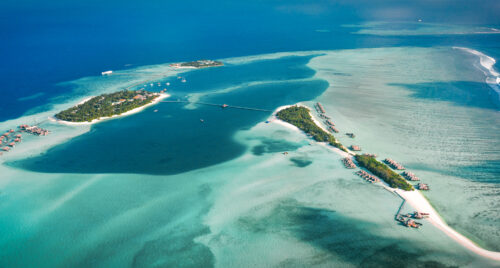 Conrad Maldives Rangali Island Two islands aerial drone two islands pools