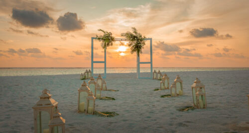 Conrad Maldives Rangali Island sunset Wedding Setup