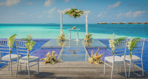 Conrad Maldives Rangali Island quiet zone infinity pool Wedding Setup
